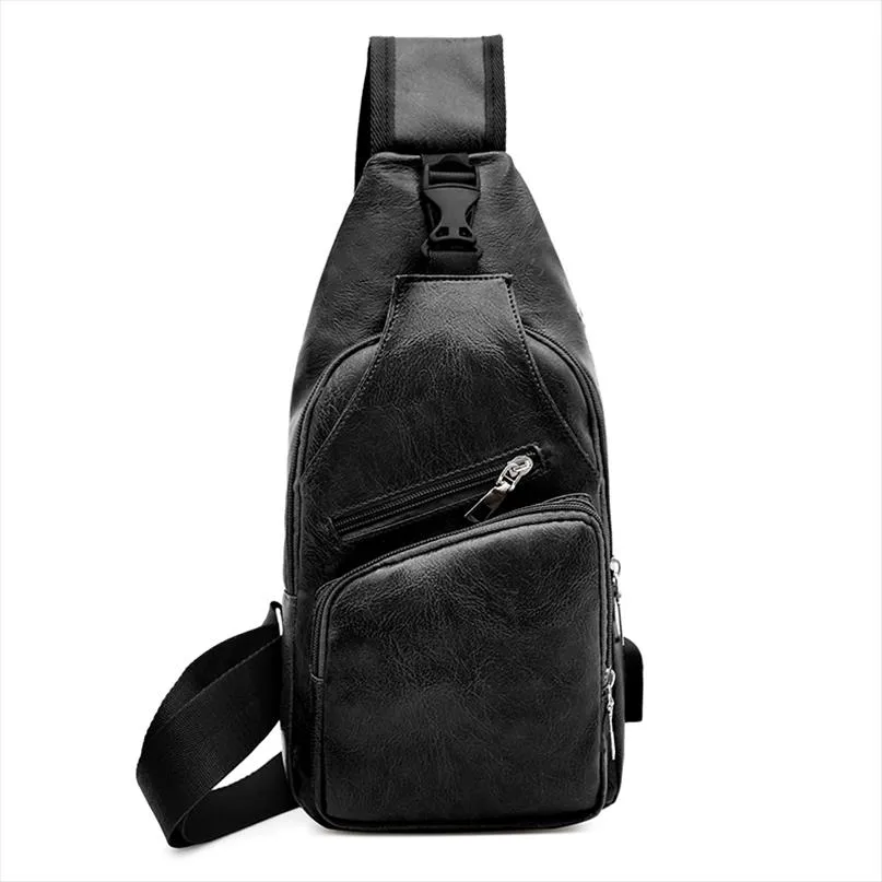 Tas voor mannen heren schoudertassen sling borst pack lederen materiaal USB laden Crossbody handtas solide rits klassieke stijl