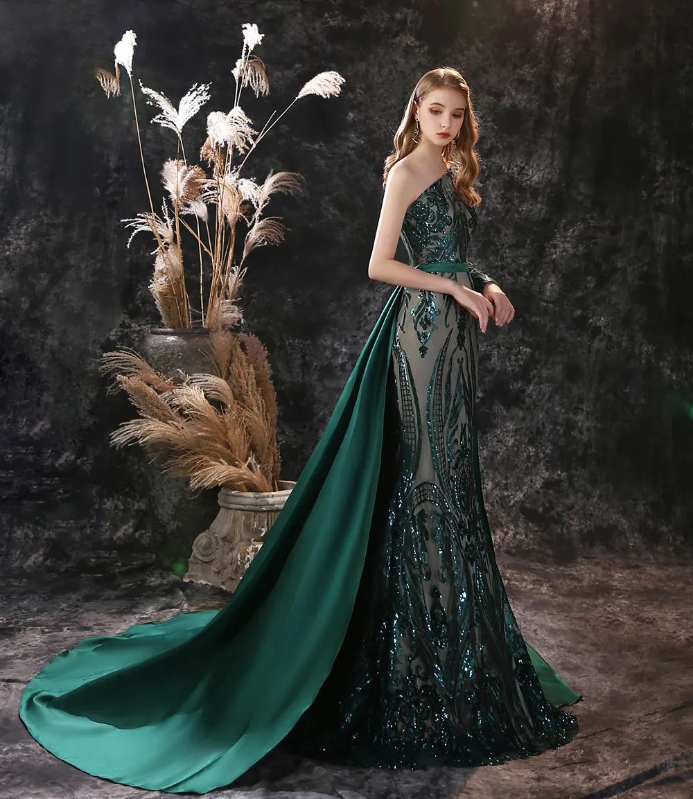 Elegant Evening Gowns Gown Party With Sleeves Elegant Lace Mermaid Prom  Dresses 2024 One Shoulder Sequin