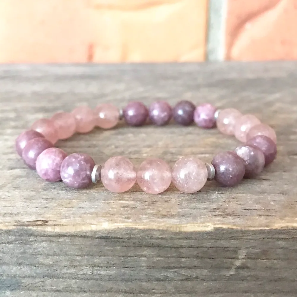 MG0913 Ny design Naturlig Lepidolite Mala Armband Natural Strawberry Quartz Energy Yoga Armband för kvinnor Bästa presenten till henne