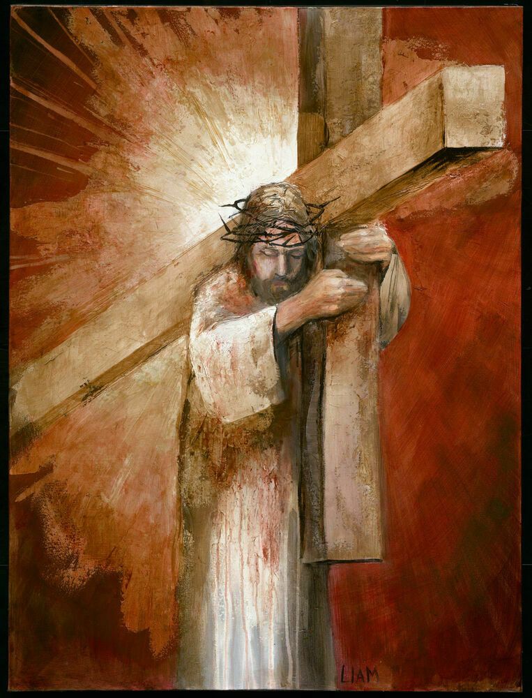 Jesús Cargando La Cruz Hasta El Calvario Decoración Pintado A Mano De