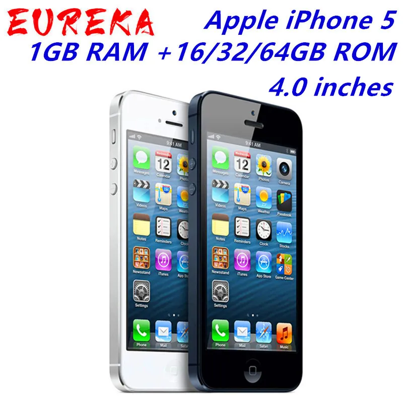 Unlocked Original iPhone 5 16GB/32GB/64GB ROM Dual-core 3G 4.0 inches Screen 8MP Camera iCloud WIFI GPS IOS OS Cell Phones