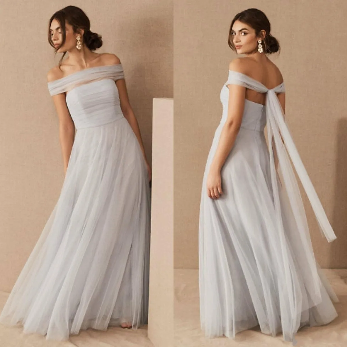 Estilo barata País Grey A linha de vestidos de dama de honra com filme Strapless Tulle Plus Size Junior dama Vestidos madrinha de casamento vestido