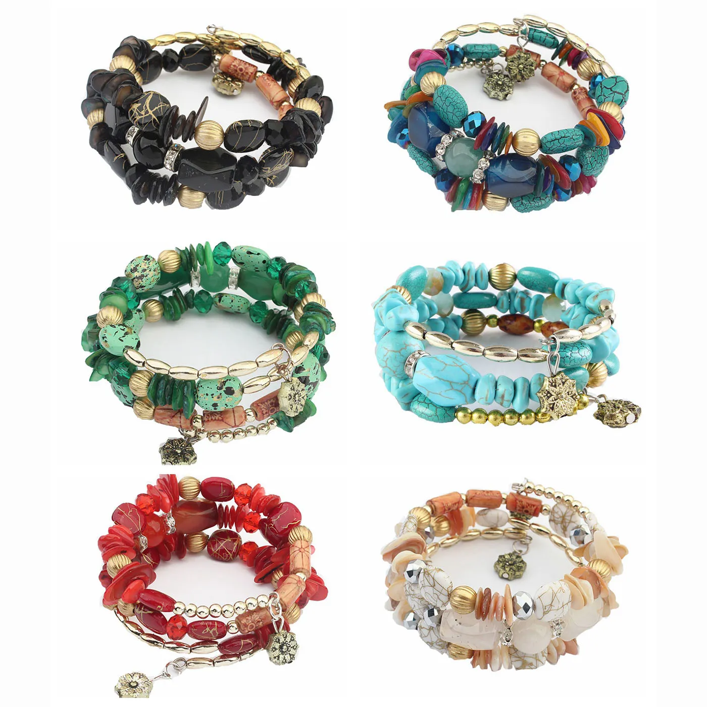 QIMOSHI Bohemian Mix Bead Multi Layer Versatile Statement Bracelets Bangles Sparkly Crystal Charm Jewelry for women men Girl boy