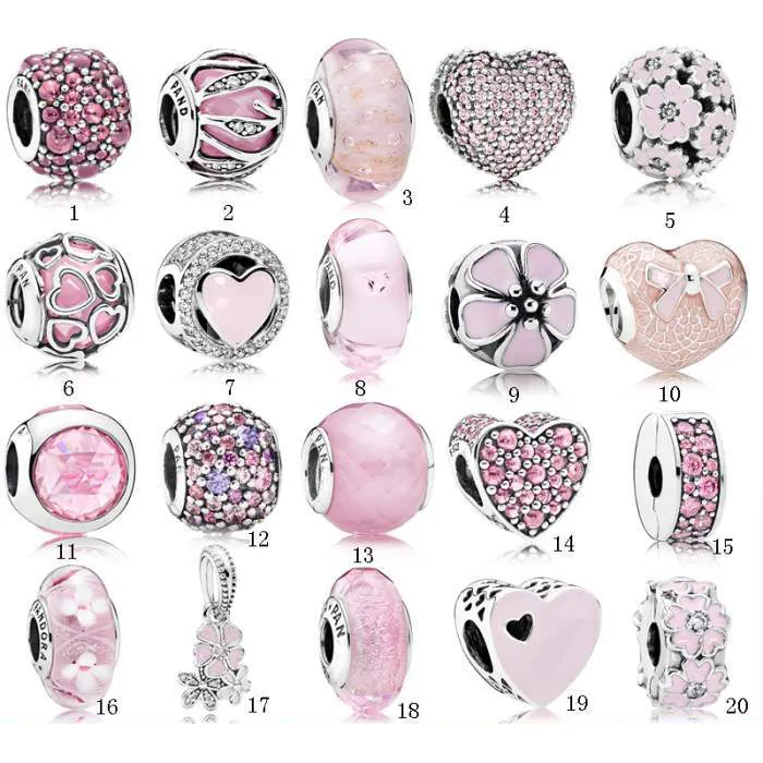 S925 Sterling Silver Beads Pandora Charms Bracelet Love Pink Crystal DIY Bead For Bracelets Jewelry