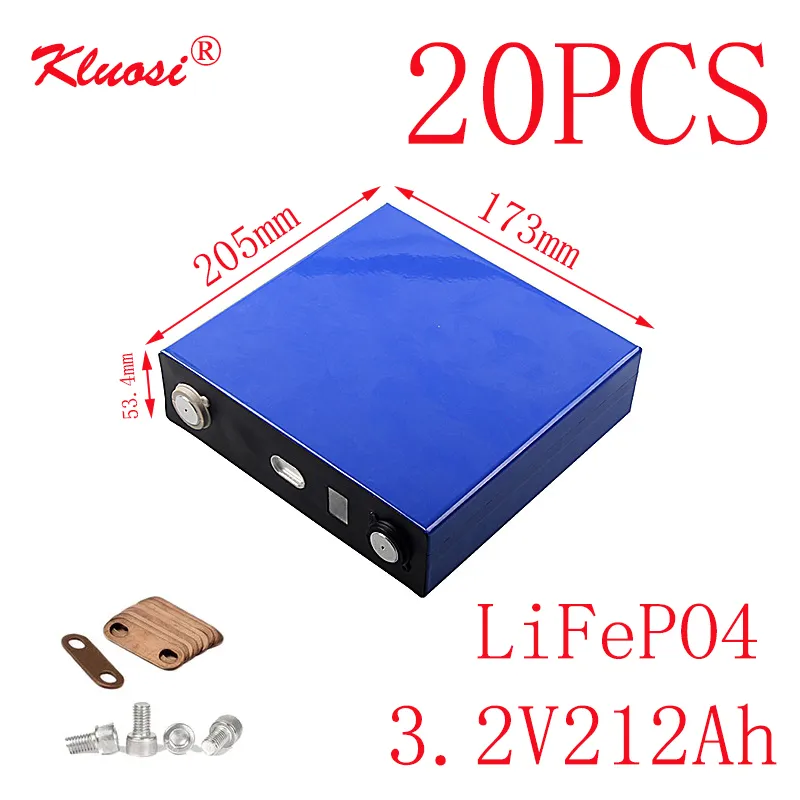 KLUOSI 20 pièces 20S/60V batterie 3.2V212Ah LiFePO4 pour onduleur de stockage d'énergie solaire EV Marine RV Golf US/ue sans taxe