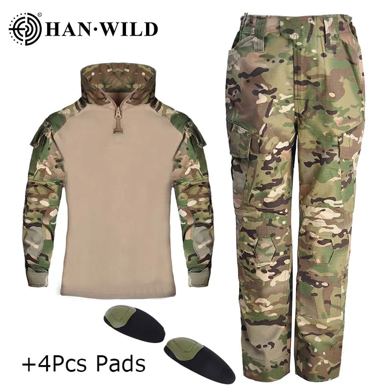 Kids US Army Tactical Military Uniform Airsoft Camouflage Combat-Proven Shirts Pants Rapid Assault Long with Pants and Knee Pads