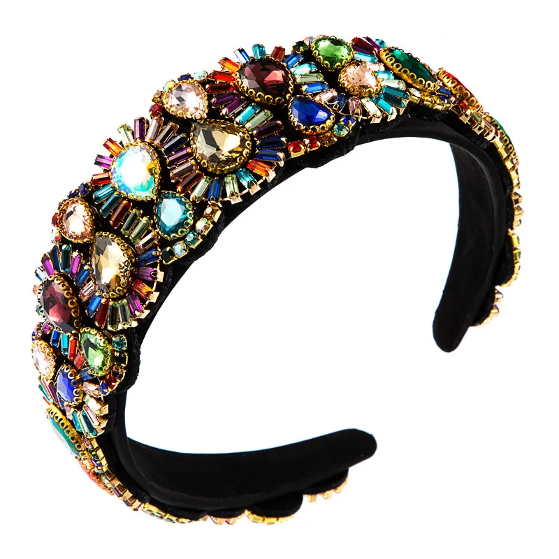 Luxury Baroque Flower Crystal Headbands For Women Fashion Flash Colorfull Rhinestone Hairbands Wide Hair Hoop Hair Accessories