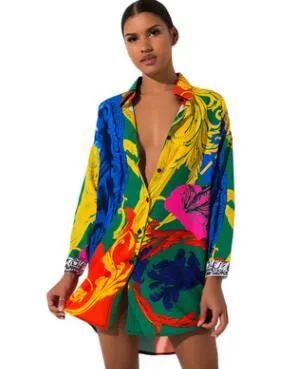 Nouvelle mode femmes chemise robe à manches longues robes de créateurs coloré peint une pièce vêtements en gros 685