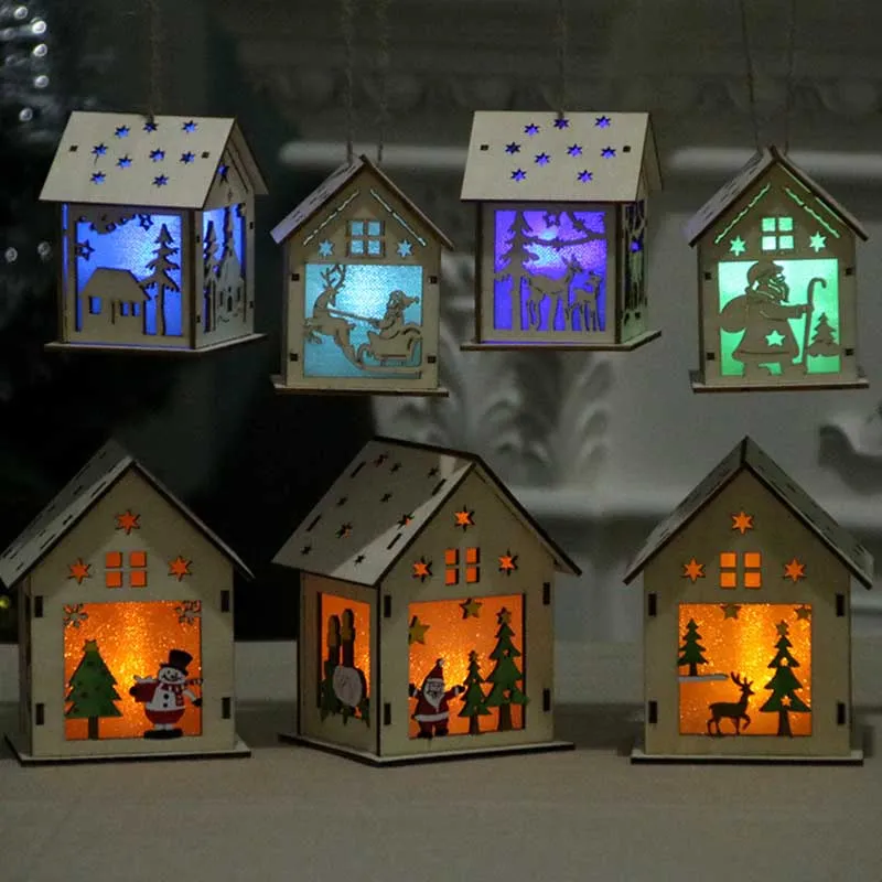 Kit d'artisanat en bois cabane en rondins de noël accroche Puzzle jouet maison de noël avec barre lumineuse bougie maison décorations de noël cadeau