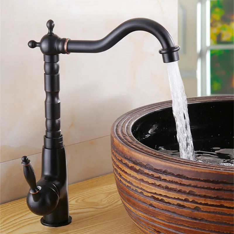 Brass Faucet Hot and Cold Water Crane Bronze Brushed Sink Faucet Black Łazienka Vintage Basin Sink Miter Crane