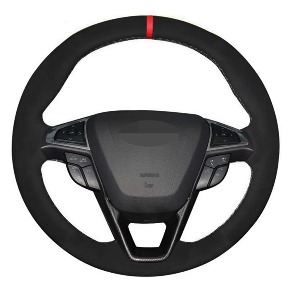 Housse de volant de voiture en cuir véritable noir cousu à la main pour Ford Mondeo Fusion 2013-2019 EDGE 2015-2019221G