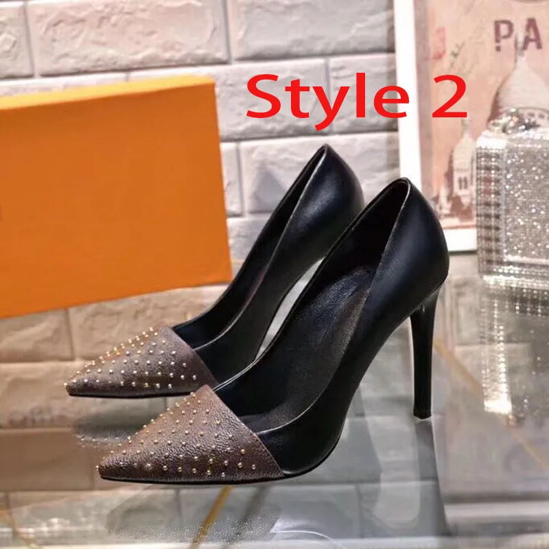 Designer High heeled boat shoes spring autumn Pointed stilettos leather rivet women shoes luxury parties Sexy Letter lady Dress shoes 35-42