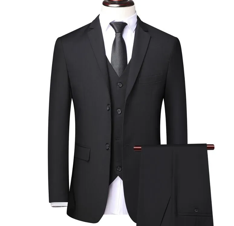 Handsome Black Grey Mens Suit New Fashion Groom Suit Wedding Suits For Best Men Slim Fit Tuxedos For Man 3pcs/set