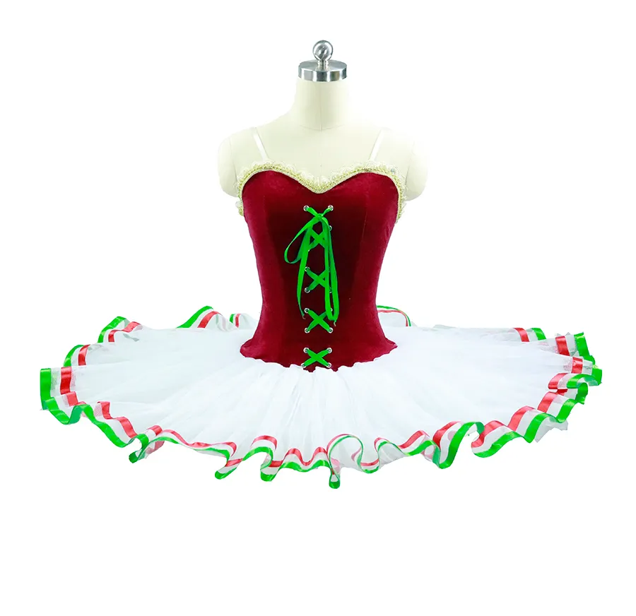 Esmeralda Classical ballet stage costume Burgundy green white professional ballet tutu Flames of Paris performance pancake tutu