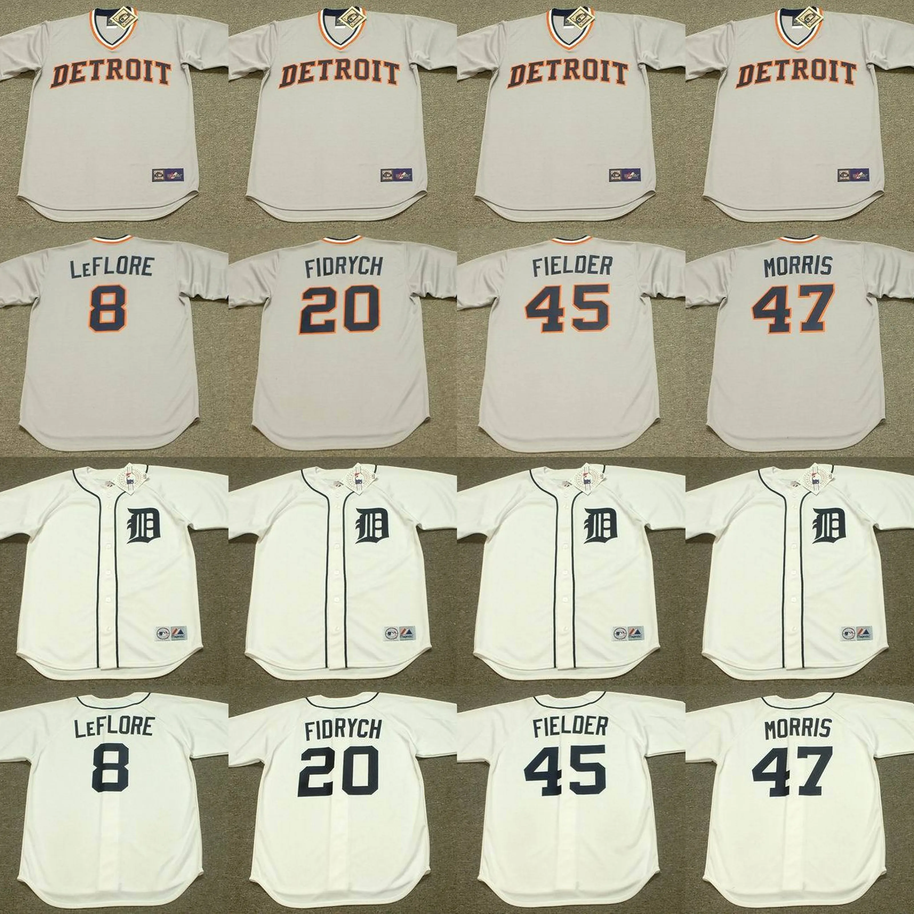 Detroit 8 Ron LeFlore 20 Mark Fidrych 7 Tom Veryzer 45 Cecil Fielder 47 Ack Morris Baseball Jersey Cucite