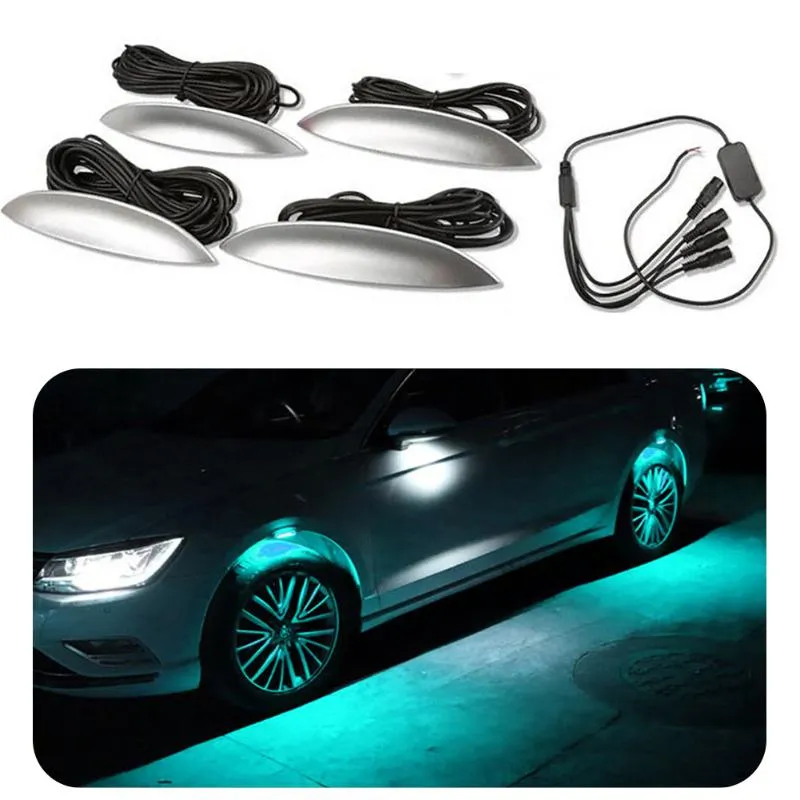 4 sztuk / partia Single Color Universal Car Light Car Lampa Dekoracyjne Koła Brwi Światła Atmosfera Styling