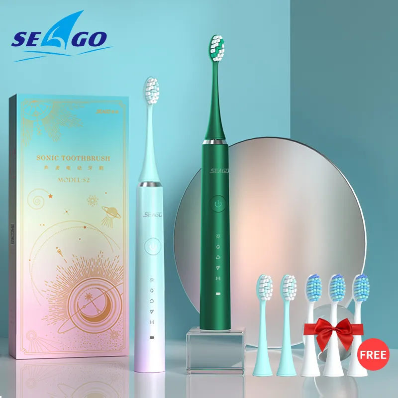 SEAGO-cepillo de dientes eléctrico sónico recargable, 5 modos, resistente al agua, carga rápida, cabezal de cepillo de dientes eléctrico para adultos S2, regalo para parejas