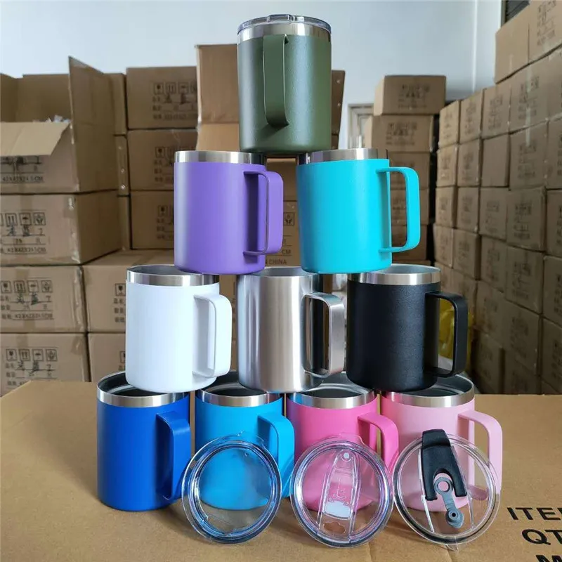 9 Styles 12oz Stainless Steel Coffee Mugs With Handle Vacuum Insulated Thermos Tumblers Double Wall Water Cup Travel Home Supplies