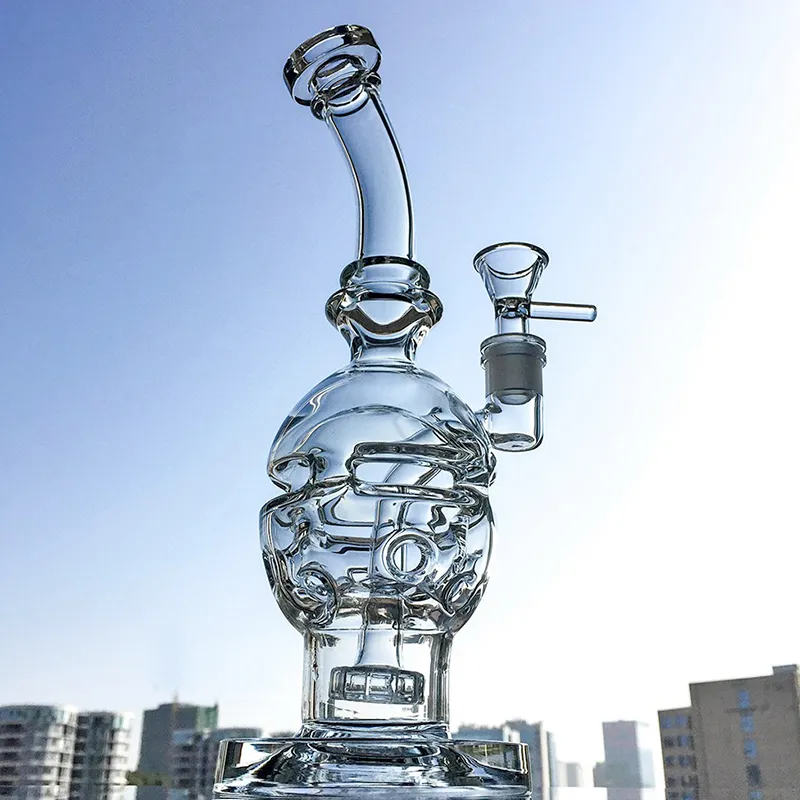 Faberge Egg Showerhead Percolator Glass Bong Fab Swiss Perc Hookahs Recycler 14.5mm hembra conjunta agua plataformas petrolíferas con tazón al por mayor MFE011