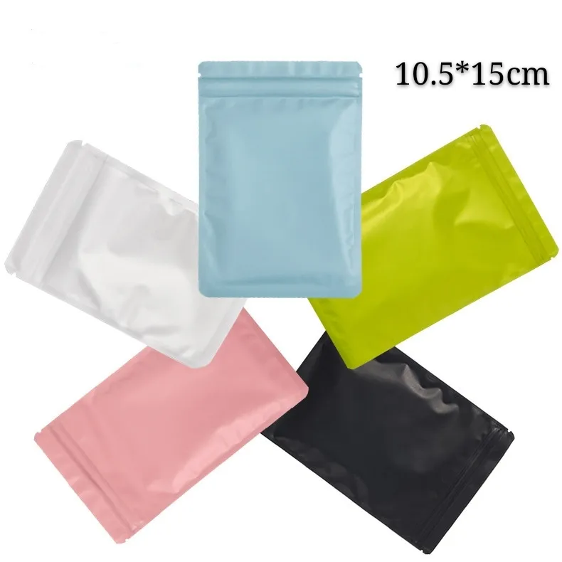 10.5 * 15cm 100pcs Emballage de stockage de cadeaux Sacs à fermeture à glissière Pochettes en papier d'aluminium Mylar avec sac d'emballage en plastique de haute qualité