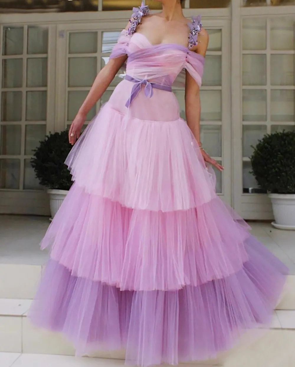 Colorful Prom Dresses Ball Gown Flowers Beaded Straps Party Maxys Long Prom Gown Evening Dresses Robe De Soiree