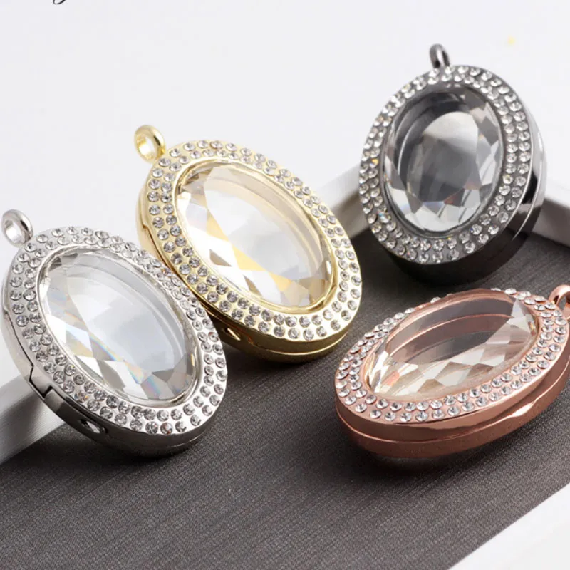 4 Colors Fashion Floating Locket Crystal Living Memory Photo Pendants For Women Men Lover Necklace Jewelry