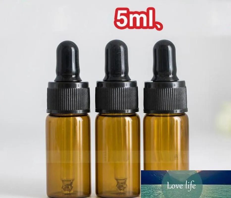 Vente d'usine 2000 pcs/lot Mini bouteilles en verre vides 5 ml petit flacon de bouteille de parfum ambre avec compte-gouttes en verre en Stock