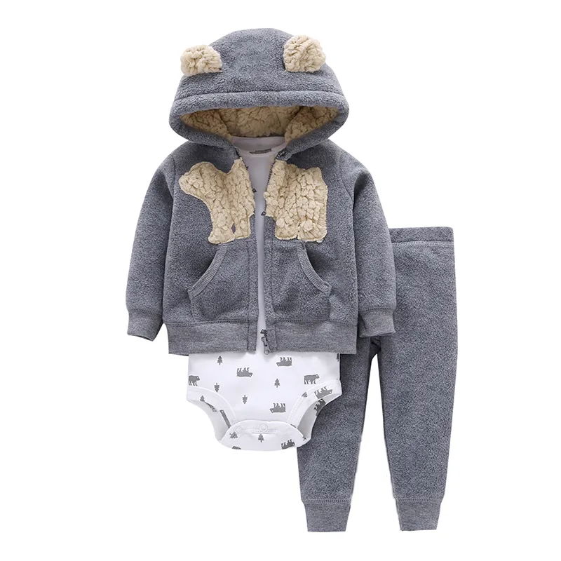 cartoon bear baby boy girl clothes fleece long sleeve hooded coat+bodysuit+pant for newborn set 2019 outfit infant clothing suit
