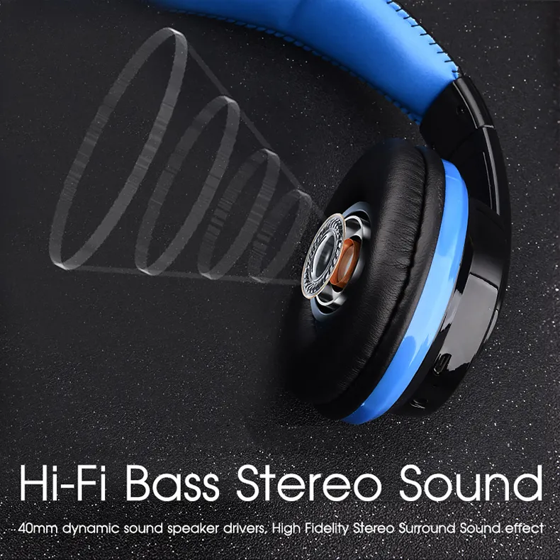 Freeshipping Over Ear Bass Stereo Bluetooth Headset Wireless Headset Supporto Micro SD Card Radio Microfono