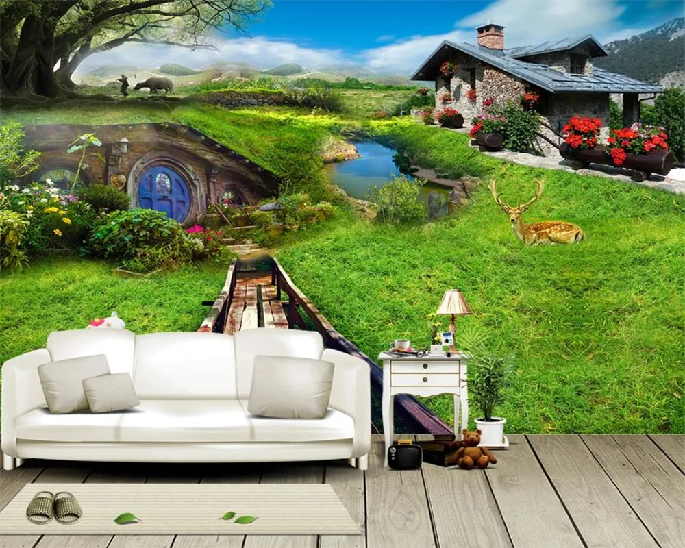 Wallpaper costume 3d paisagem bela e romântica Cenário Pastoral Sala Quarto Wallcovering Wallpaper HD