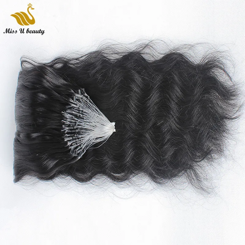 Natural Wavy Micro Ring Nisha Lamba Hair Extensions Thick Bundles, Dyeable, Black Color, 8
