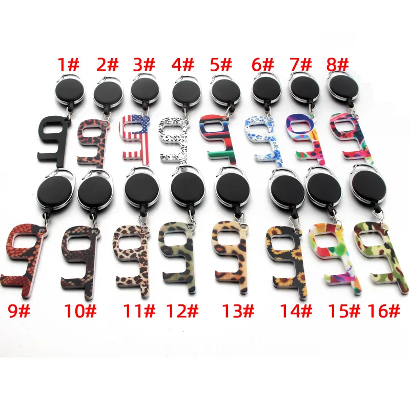 Acrylic Keychain Tool Door Opener Bag Charm Retractable Carabiner Keyring Non Contact EDC Elevator Button Fashion Car Key Chain Ring Holder