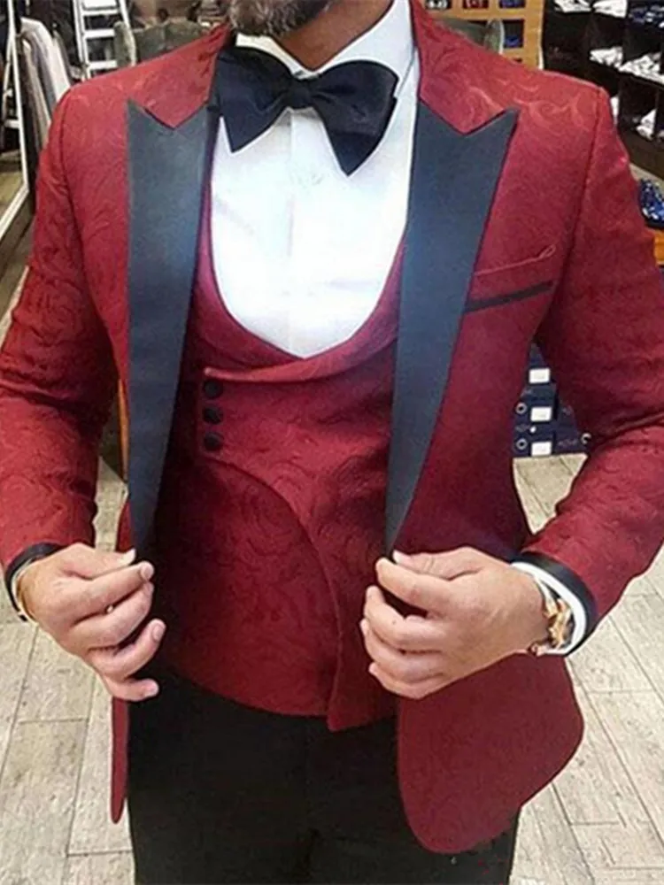 Trajes de boda bordados para hombre, doble botonadura, esmoquin ajustado personalizado para novio, chal, solapa, chaqueta de tres piezas, pantalones, Blazer237V