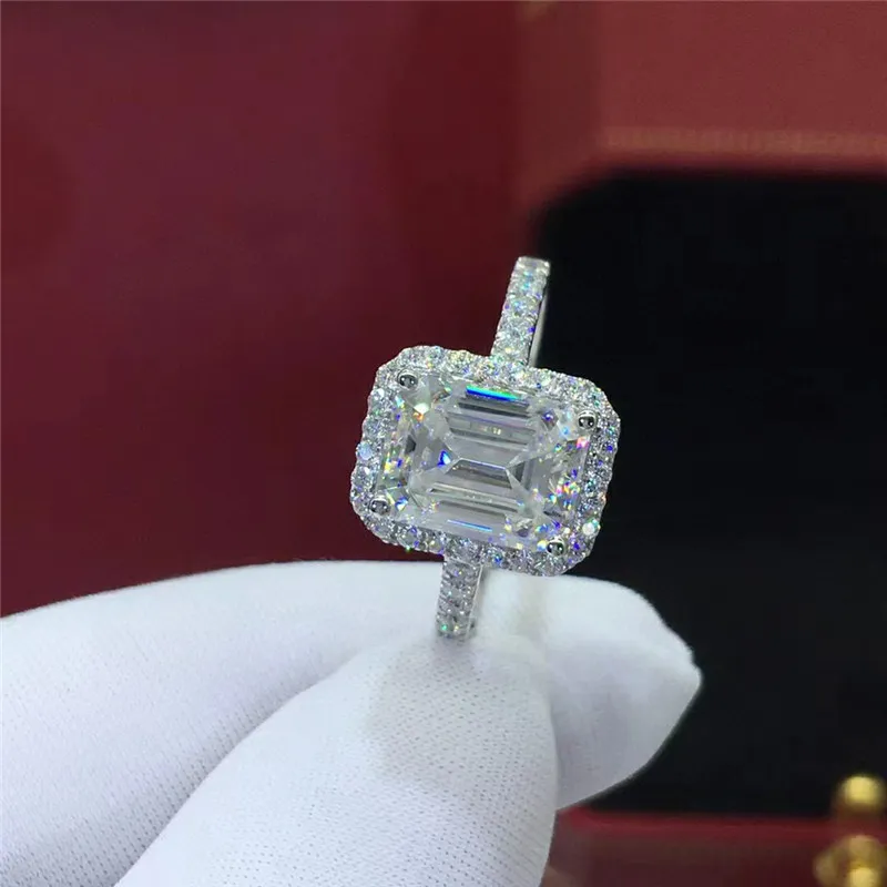 Squisito anello di fidanzamento color argento con zirconi e zirconi, fede nuziale in cristallo Art Deco, anelli da sposa per donna, gioielli