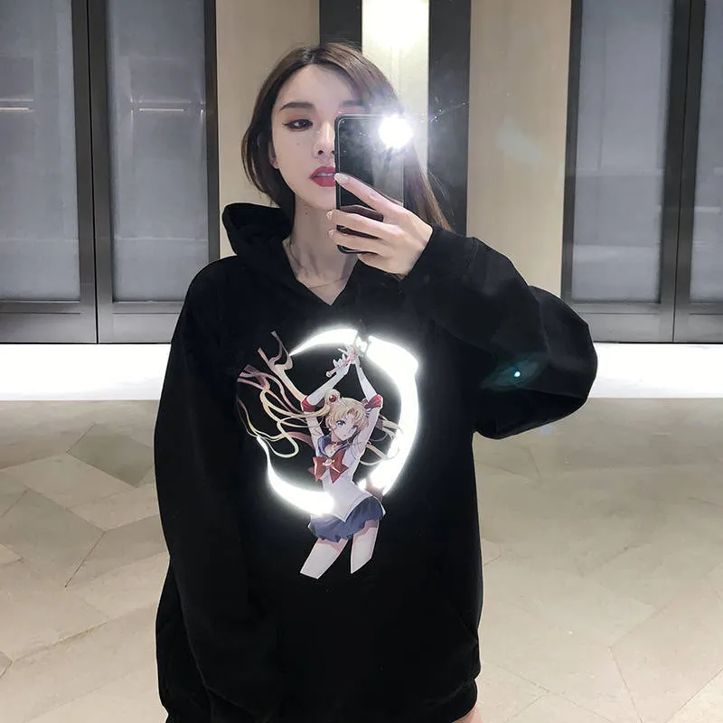 Oversized Reflective Graphic Hoodie