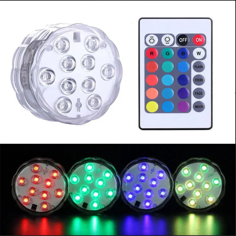 10 LED sommergibili impermeabili per acquario RGB, luci per acquario, vaso, illuminazione per piscina, decorazioni subacquee, telecomando