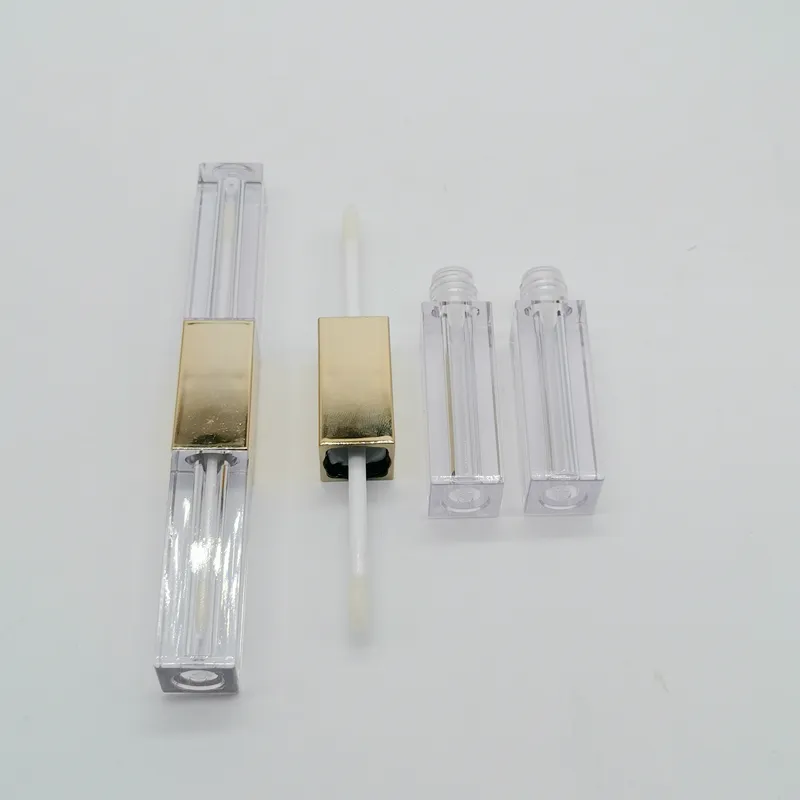 20st Custom Logo Plastic Double Head 6ml Square Clear Lip Gloss Tubes tomma lipglossrör Lipstick Lip Blam Refillerbara flaskor CO2424