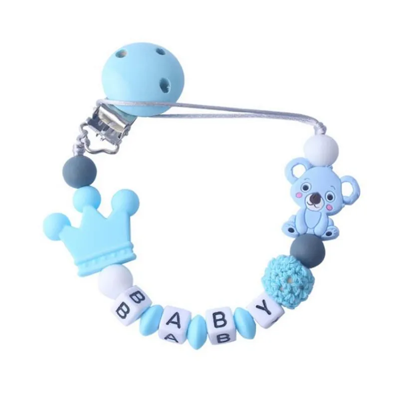 Silicone chupeta Cadeia chupeta de bebê Clipe Cadeia Cartas urso dos desenhos animados Teether Brinquedos Baby Shower Baby Gift alimentação 6 cores BT5816