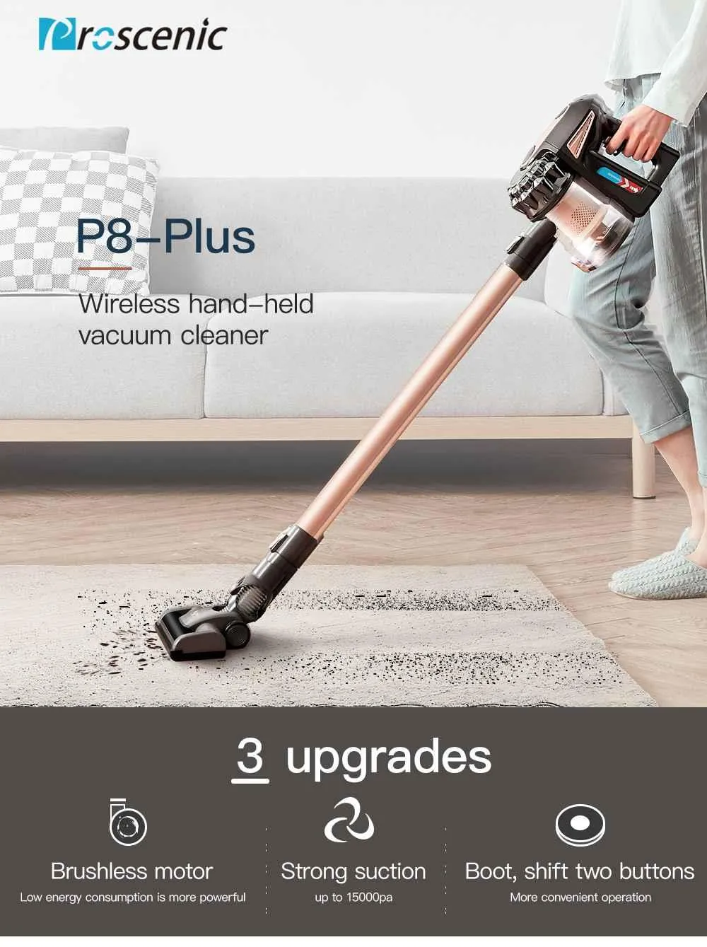 Proscenic P8 PLUS 15000Pa Protable Handheld Wireless Vacuum Cleaner for Home Cordless Carpet Cleaner Cyclone Dust Collector (14)