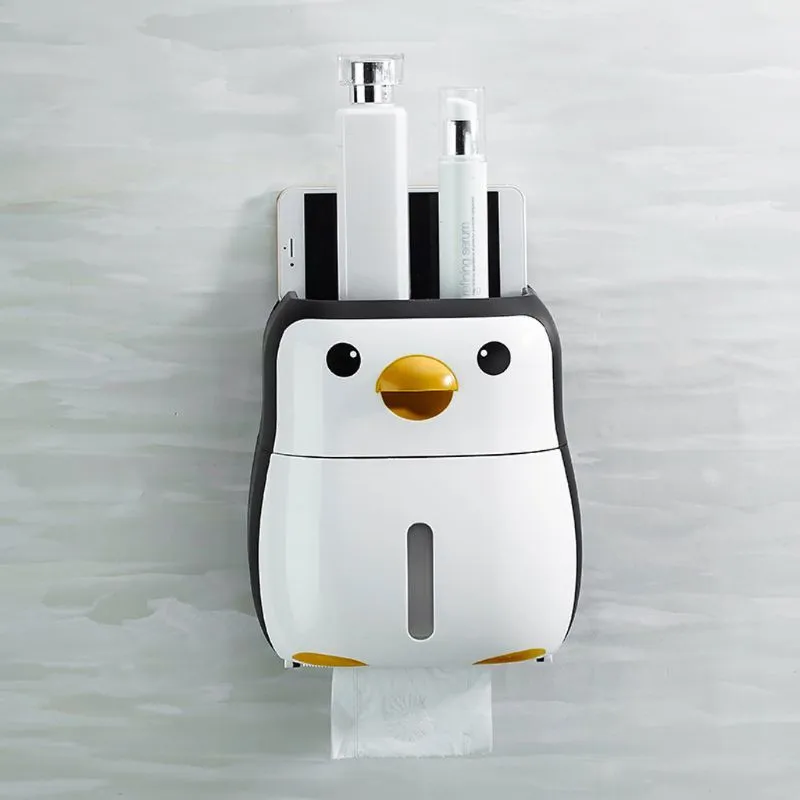 Cute Penguin Paper Container Toilet Paper Holder Wall Mounted Tissue Box Shelf298a