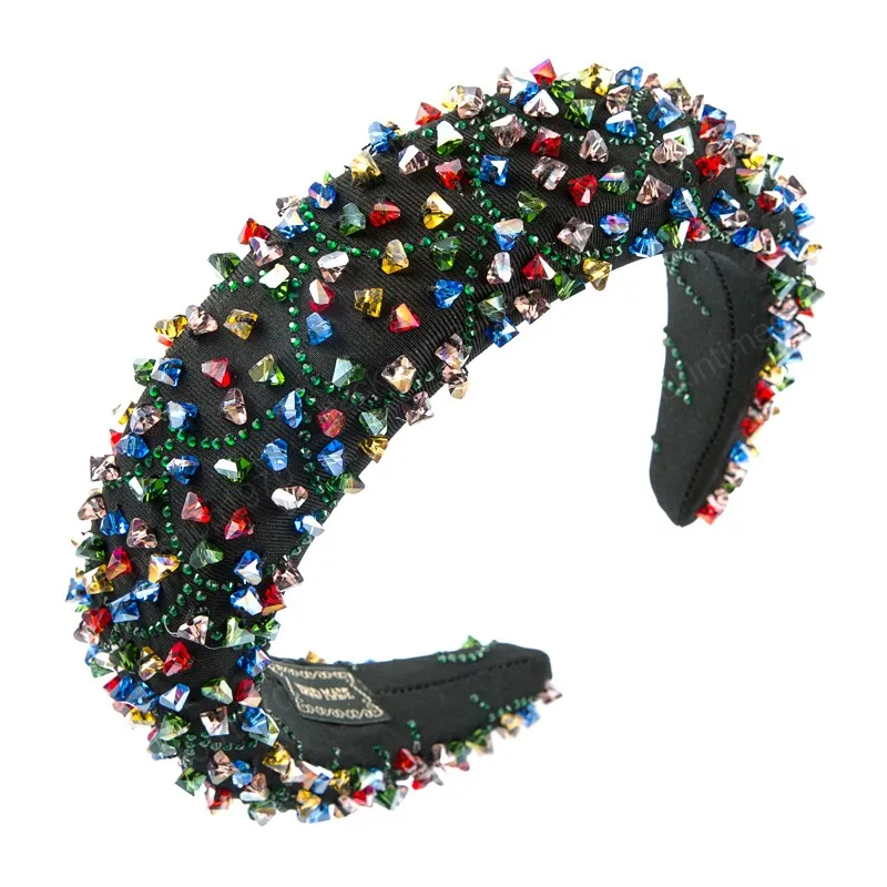 New Luxurious Multi Color Crystal Beaded Headband for Woman Vintage Simulated Pearl Rhinestone Padded Sponge Hairband