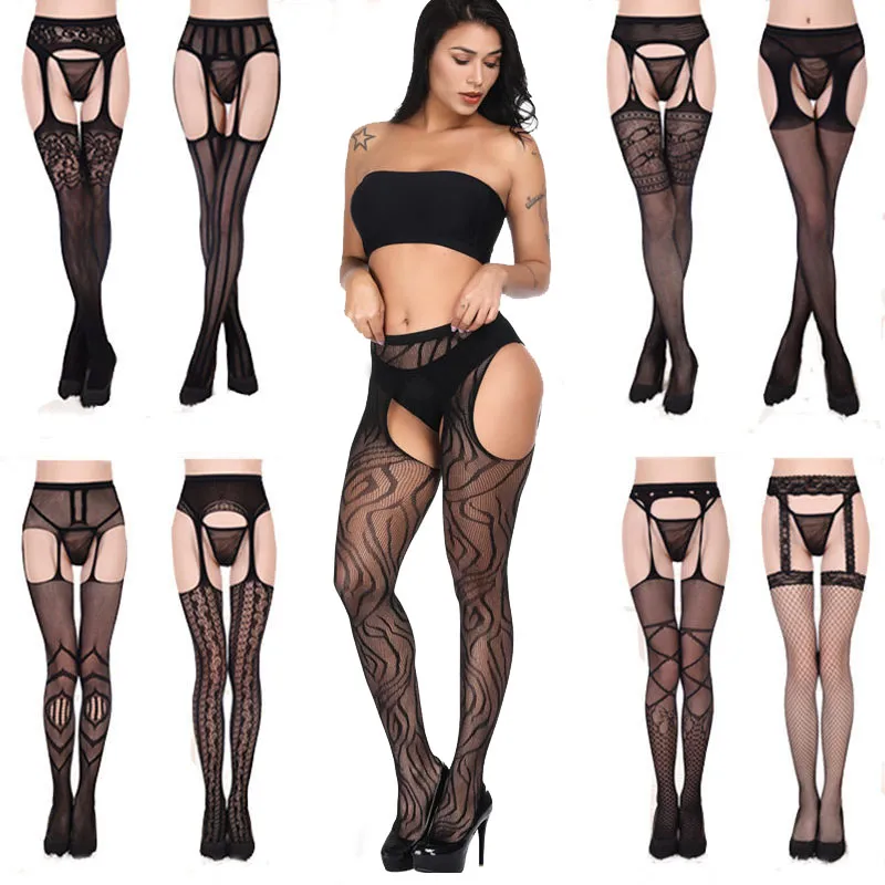 Sexy fishnet kousen panty pantys Suspender kousen slank open kruis bodystocking ondergoed lingerie wil en zandige dameskleding