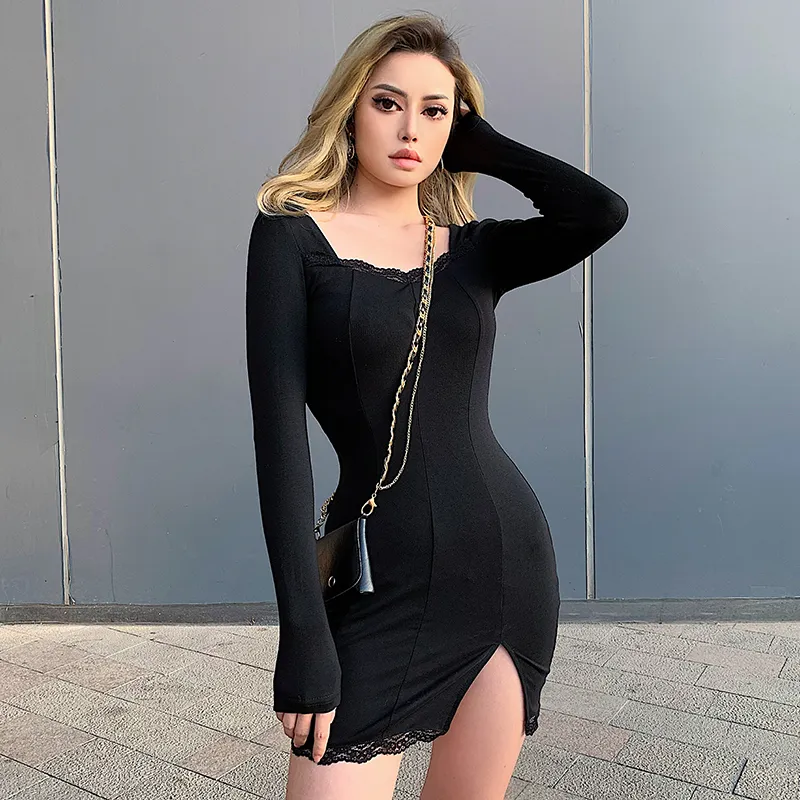 Rockmore Lace Bodycon Mini Dress for Women with Square Collar and 3/4 Sleeve,  Above Knee Length, Autumn from Dhgate Street Style Dresses - price 35.16