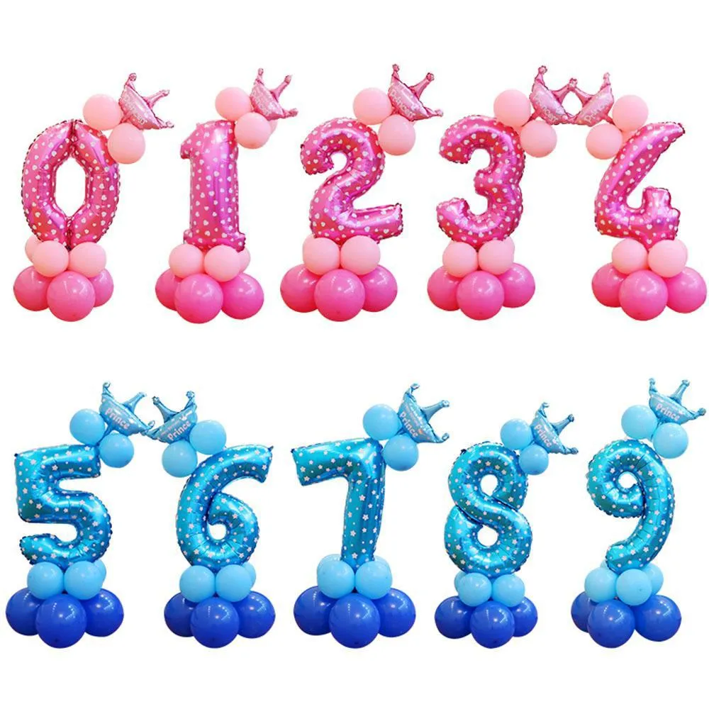 Balony Urodziny Błękit Różowy Numer Folia Balony 1 2 3 4 5 6 7 8 9 lat Happy Birthday Party Dekoracje Kids Ballon