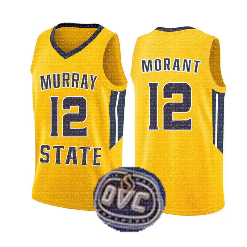Ja Morant 12 Murray State College Real Jersey Mens Yellow White Dark