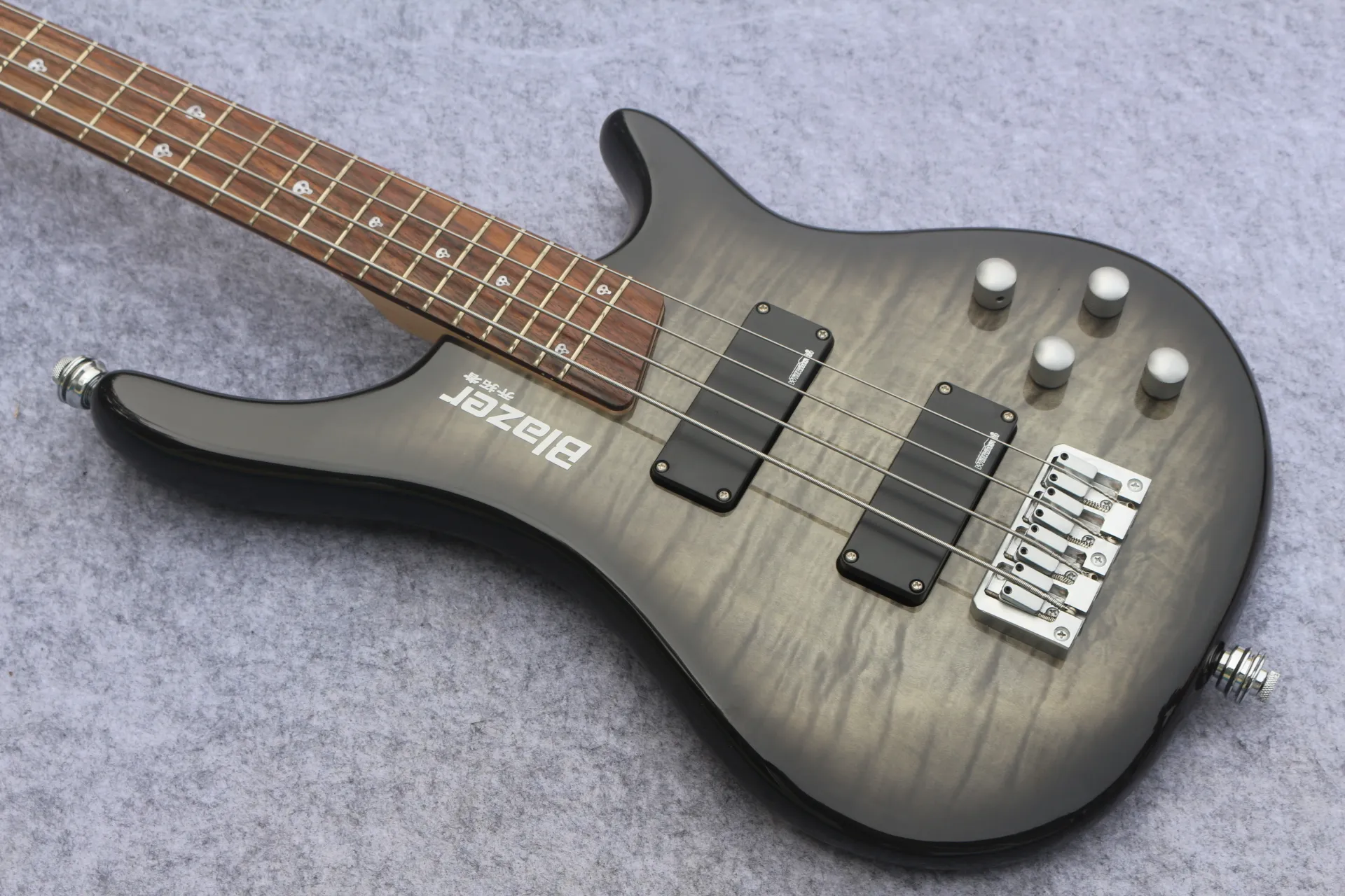 Anpassad 6 String Grå Burst Bas, One Piece Body And Rosewood Fingerboard 24 Frets, Kina Elektrisk Gitarr Bass