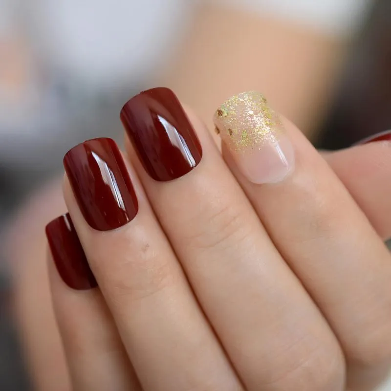Gold and dark red nails | Dark red nails, Gel nails, Beautiful nails