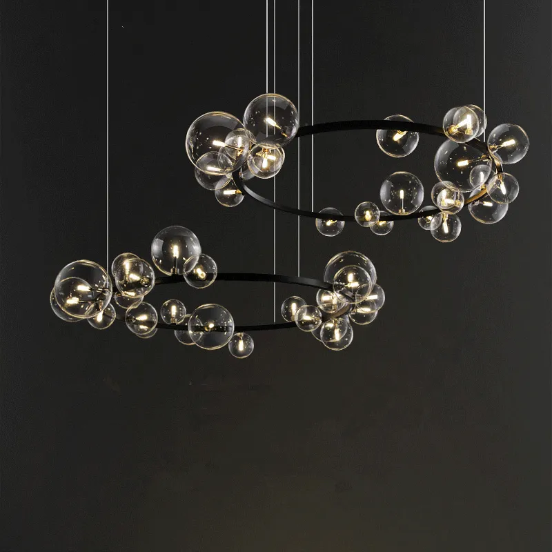 Nordic LED novelty glass bubble chandelier modern dining room lamp bedroom lamp simple home living room chandelier lighting