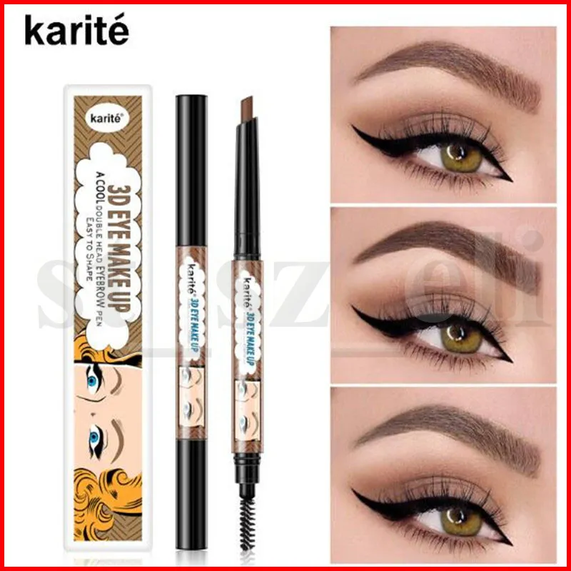 Karite Doppia Headed sopracciglio automatico Rotary Eyebrow Pencil impermeabile fine sopracciglia Enhancer Due con Shaping spazzola attrezzo di trucco