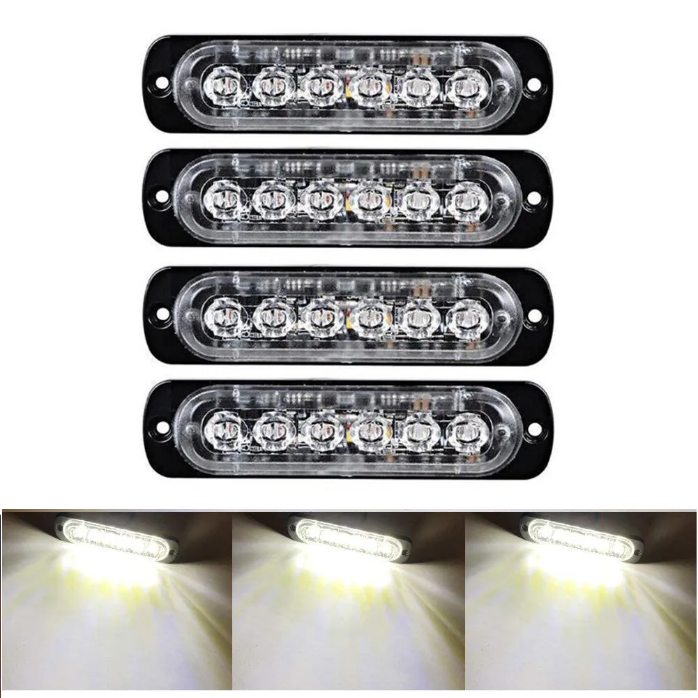 Bilvitt strobe LED-ljus 6 LED-strobsignal Varningslampa Bar Säkerhetslarm Flash Blinkande Bulb Yta Mount Lighthead Lampa 12V-24V